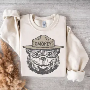 Smokey Bear Face Graphic Sweatshirt, Camping Smokey Sweatshirts for Men & Women