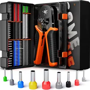 (R) Ferrule Crimping Tool Kit,Self-Adjusting Pliers for wire ferrules AWG 24-8, With 9 Sizes Insulated Wire Ferrules Terminals,Square Crimp Connector Assortment Kit (GX9-4)