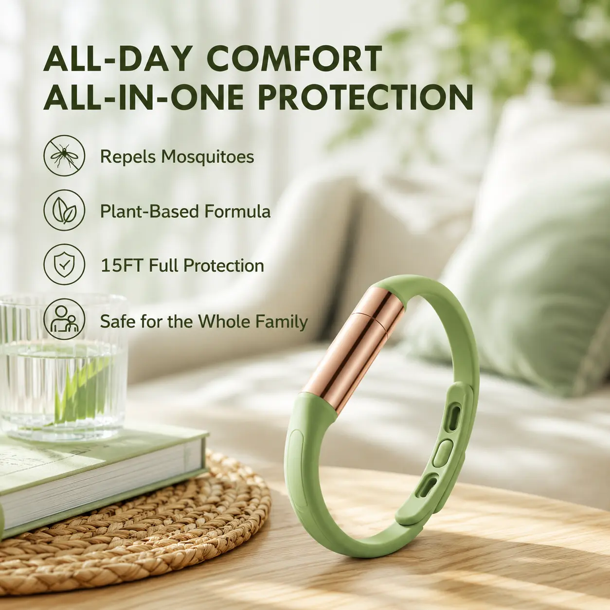 2 Counts, Silicone Mosquito Repellent Wristband, Adjustable Plant Essential Oil Bracelet for Outdoor Daily Use for Adults and Children