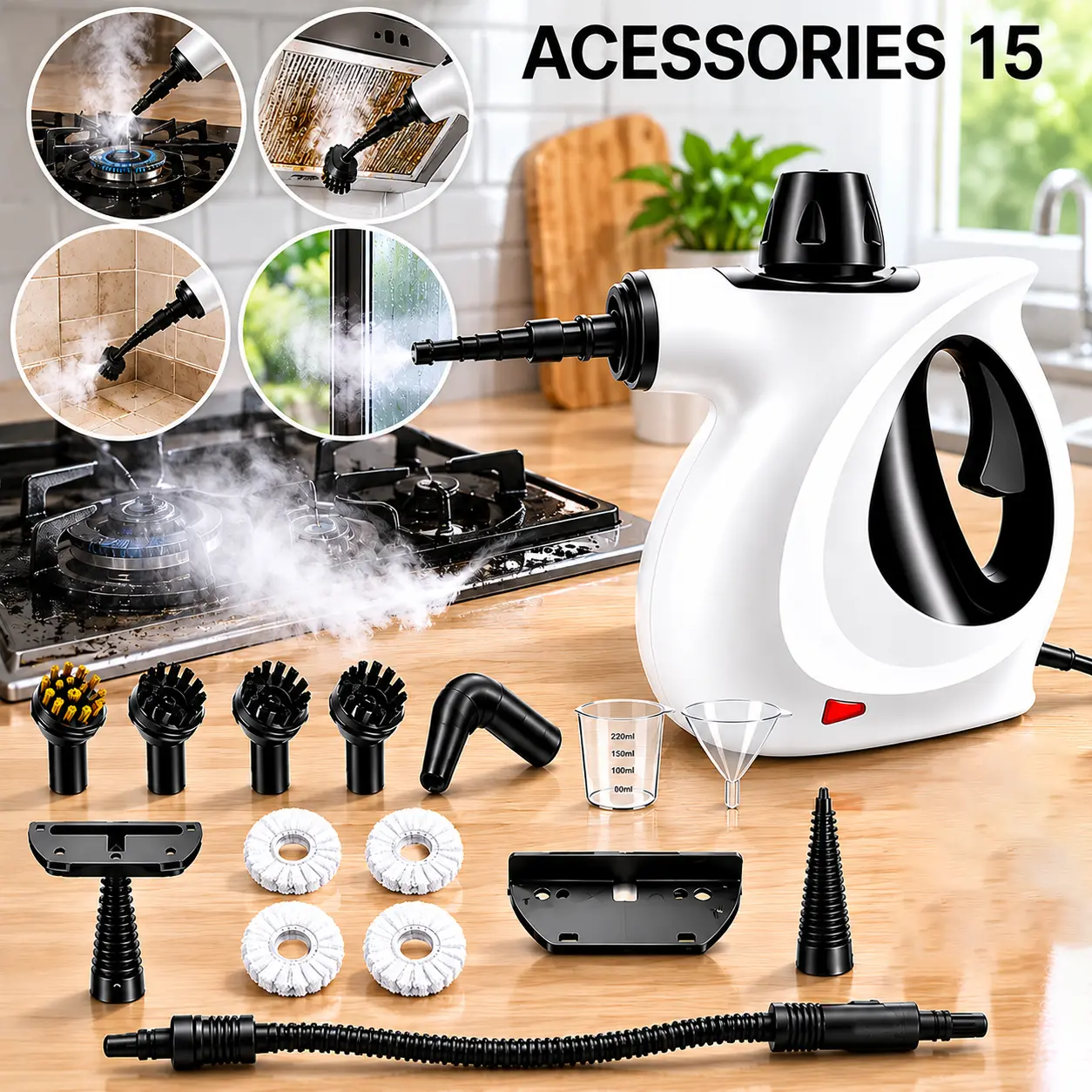 High Pressure Portable Steam Cleaner – House Cleaning Gadget, Cleaning Machine with 15 Accessories for Home, Sofa, Car Detailing, House Cleaning Gadgets, Cleaning Machines