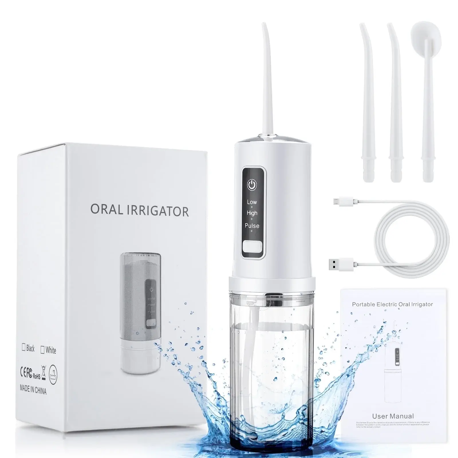 Water Dental Flosser,Cordless Portable Oral Irrigator Pick for Teeth Cleaning,230ML 3 Modes IPX7 Waterproof for Home Travel White
