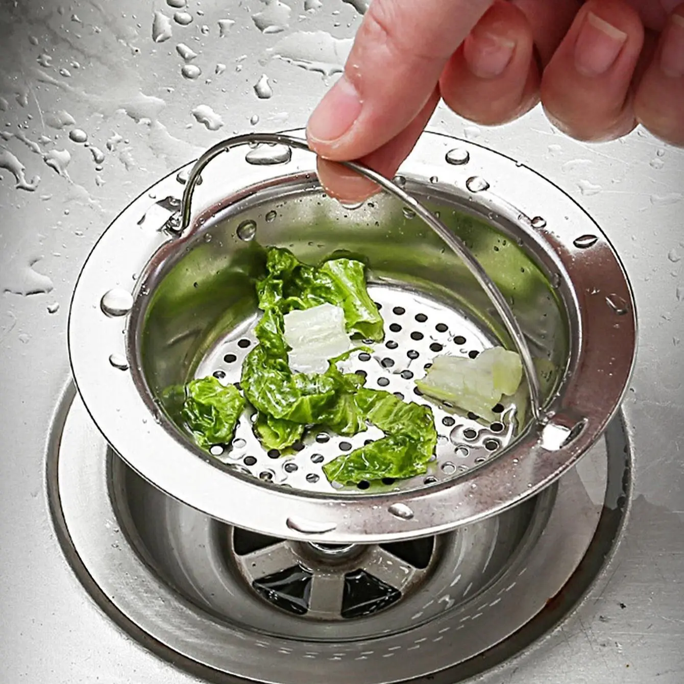 Kitchen Sink Strainer with Handle, Stainless Steel Sink Garbage Disposal Mesh Basket, Kitchen Sink Basket Strainer, Kitchen Accessories