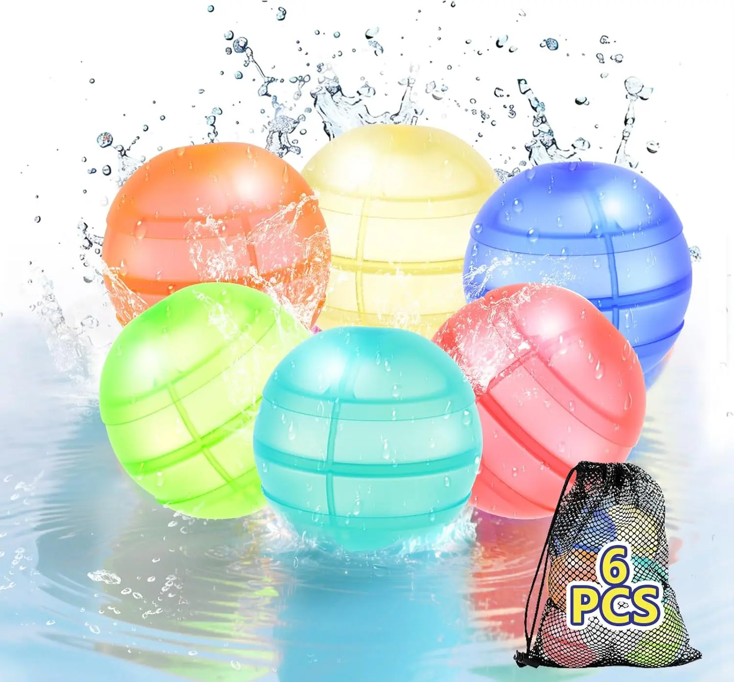 6 PCS Reusable Water Balloons for Kids Refillable Silicone Water Balloons Quick Fill Self Sealing Water Balls Toys Splash Ball Water Bomb Outdoor Summer Beach Pool Toys Games for Kids Adults Teens