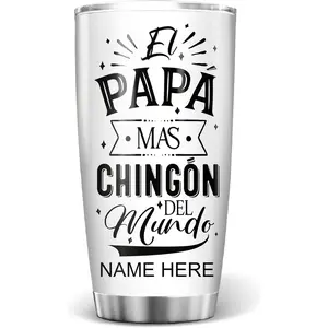 Funny Dad Quote 20oz Stainless Steel Tumbler, El Papa Mas Chingon Del Mundo Custom Name Personalized Cup, Portable Insulated Travel Mug, Perfect Fathers Day Birthday Christmas Gift for Men