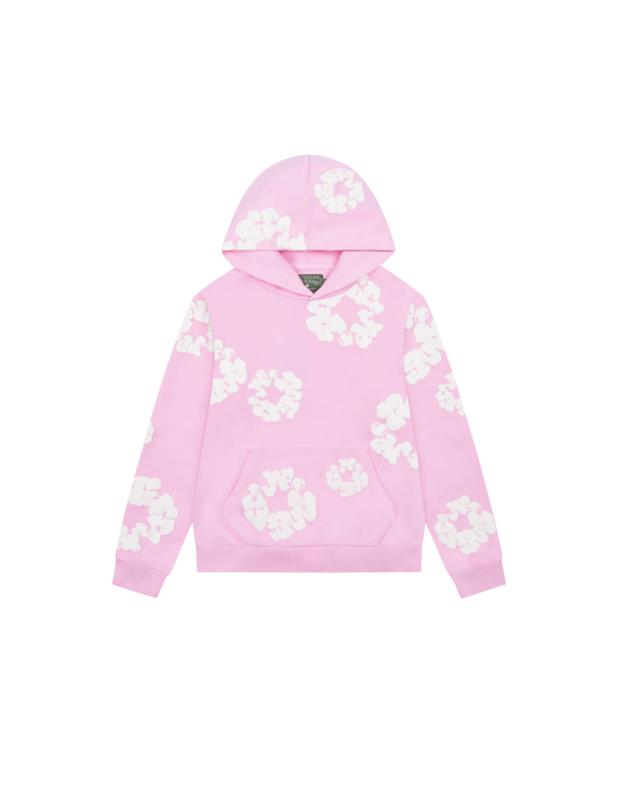 Streetwear Sweatshirt Unisex Hoodie Long Sleeve Sweater with Hood Medium Size Gray Floral Print Casual Wear