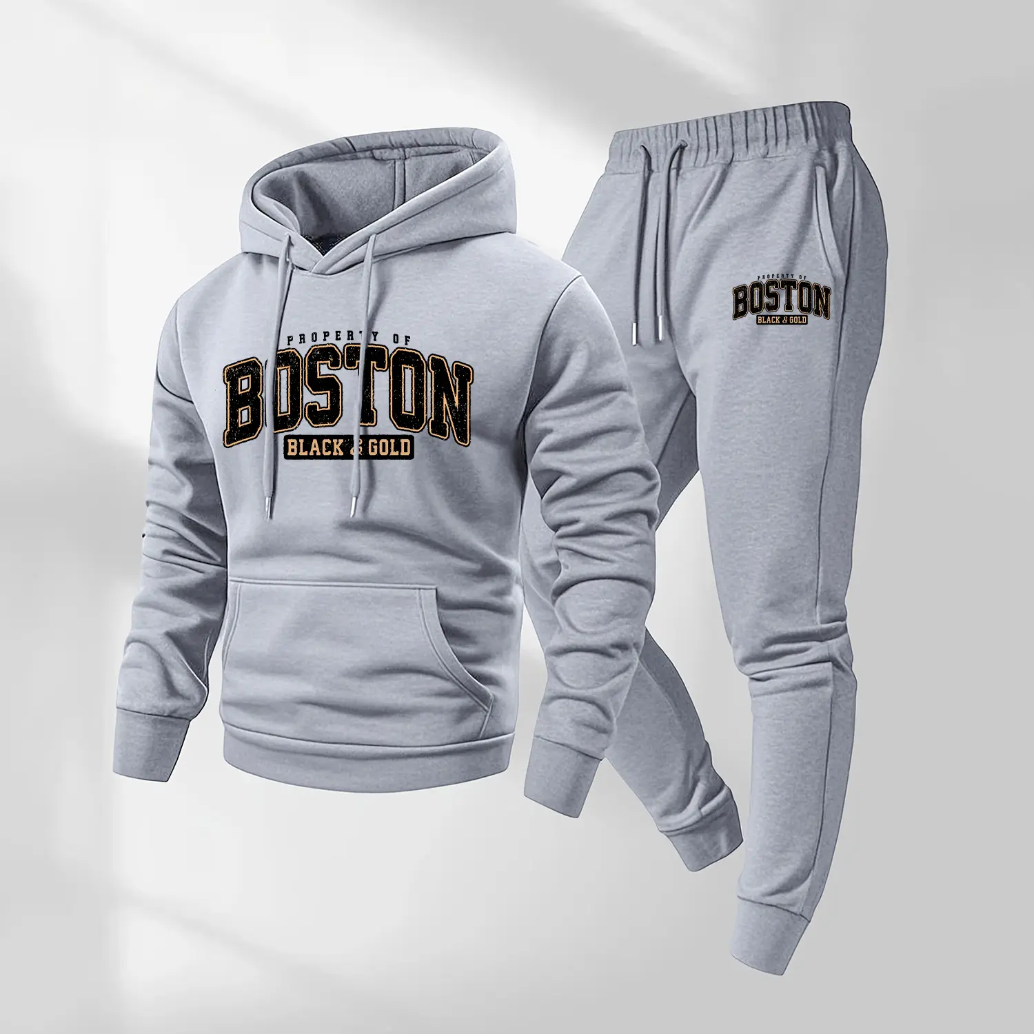 Men's 2-Piece Printed Wings Sweatsuit Set - Lightweight Long Sleeve Hoodie, Drawstring Sweatpants, Athletic Workout Clothing, Loose-Fitting Polyester Outfit for Fall Winter Casual Jogging, Machine Washable Daily Wear