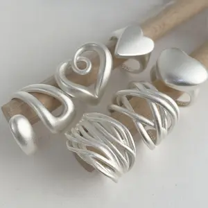 BF CLUB 925 Sterling Rings for Women Fashion Geometric Handmade Irregular Gold Color Heart Interlines Ring Party Birthday Gift