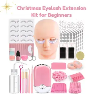 Eyelash Extension Kit for Beginners, Professional Lash Training Set with Mannequin Head & Fan, Lash Extension Practice Kit for Students & Makeup Artists