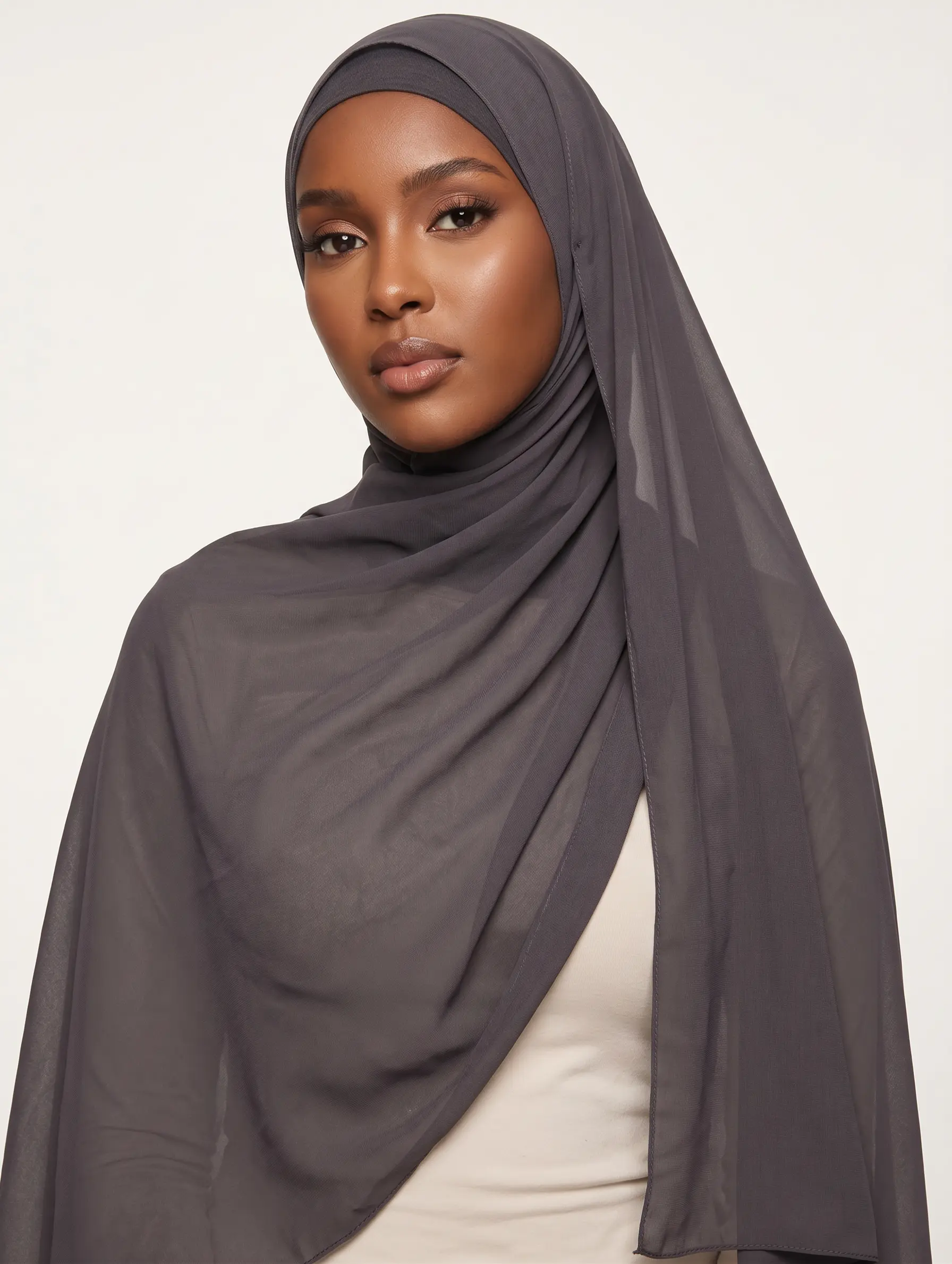 Solid Graphite Chiffon Hijab for Women, Long Pashmina Scarf, Lightweight and Breathable for Everyday or Formal Wear, Pashmina Scarves