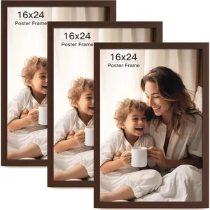 3 Pack 16x24 Dark Brown Walnut Finish Wooden Photo Frame , Wood Grain Design, Horizontal and Vertical Wall Mounting Home Decor Frames