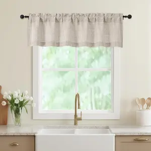 Linen Valances for Windows, Light Filtering Faux Linen Textured Small Short Window Curtain for Bathroom Basement Farmhouse, Rod Pocket Top Half Curtains, 60Wx14L Inch