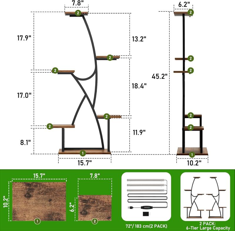 POZILAN Plant Stand Indoor with Grow Lights - 2 Pack Corner Plant Shelf, 6 Tiered 45" Indoor Plant Stands for Multiple Plants, Plant Rack Display Holder, Flower Stands for Living Room Patio Home POZILAN Plant Stand Indoor with Grow Lights - 2 Pack Corner Plant Shelf, 6 Tiered 45" Indoor Plant Stands for Multiple Plants, Plant Rack Display Holder, Flower Stands for Living Room Patio Home