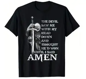 Pure Cotton Printed T-Shirt With Vintage Knight Templar Christian Warrior Design The Devil Saw Me With My Head Graphic Soft Knitted Cotton Breathable Durable Easy To Clean And Perfect For Spiritual Warrior Themed Wear