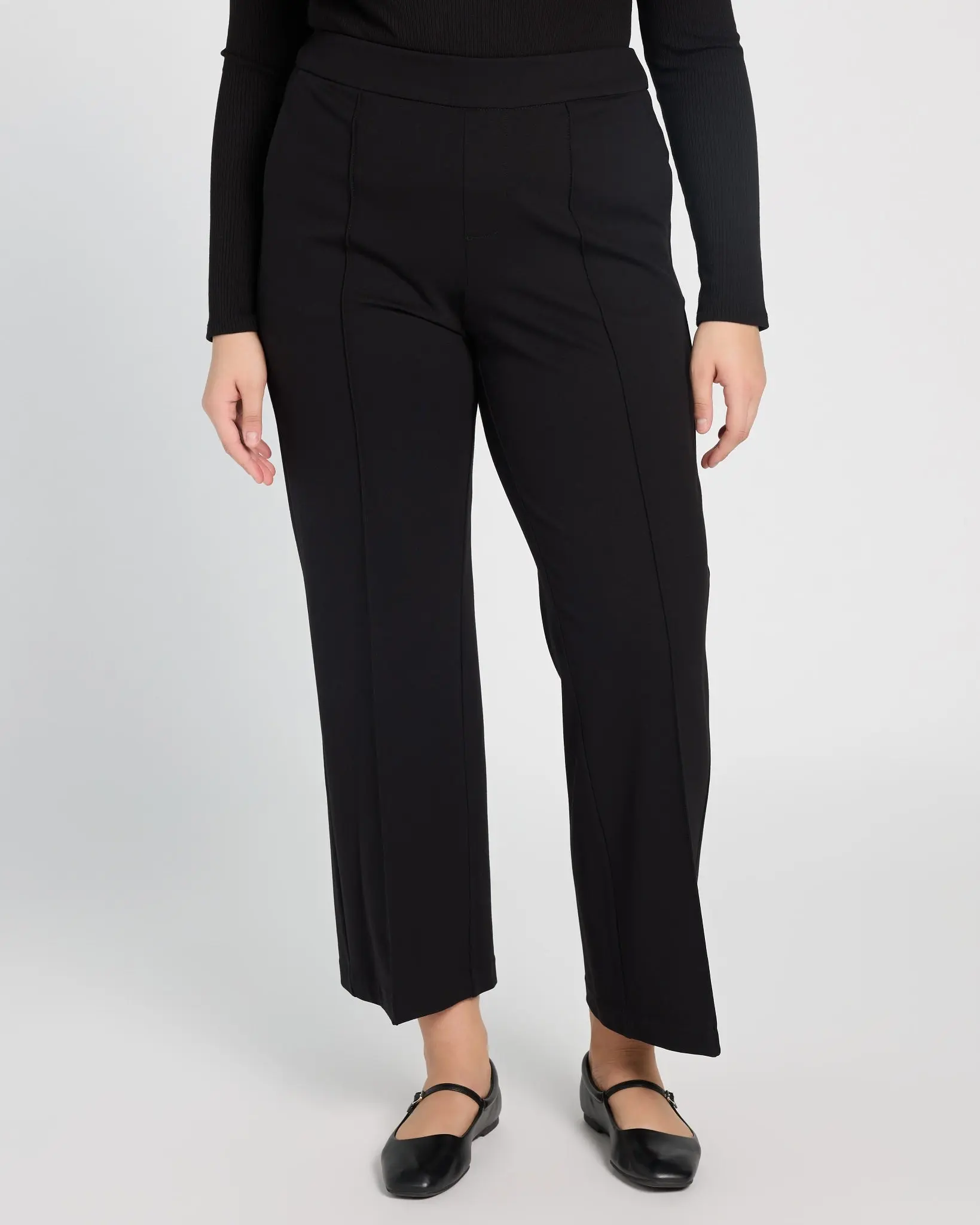 Women's Plus Size Soft Knit Elastic Pull-On Wide Leg Bottom Pants, Stretchy, Basic