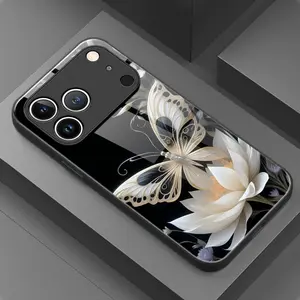 3D Butterfly Flower Pattern Glass Phone Case Suitable for iPhone 17 16,15,14,13,12,11 Plus Pro Max