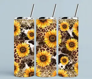 Sunflowers + leopard | 20oz Skinny sublimation tumbler transfer print out (TRANSFER ONLY, NOT A FINISHED TUMBLER) Drinkware