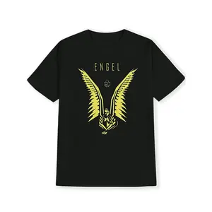 RAMMSTEIN Men's Graphic T-Shirt - Black with Bold Yellow Angel Wings & Band Logo Print, Short Sleeve Round Neck Casual Summer Tee, Machine Washable Rock Band Merchandise, Rock And Roll T Shirts, Edgy Casualwear, Regular Fit Shirt