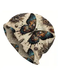 Men's Funky Steampunk Butterfly Beanie Hat, Novelty Thin Skullies Beanies Hat Cap Hip Hop Caps