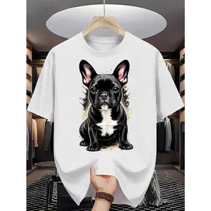 Men'S T-Shirt Featuring a Black And White Print of a French Bulldog Puppy, Made from High-Quality Pure, Designed for Durability And Casual Style bass vintage