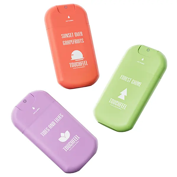 TOUCHFEEL Power Mist Hand Sanitizer Spray, Scented Hydrating Hand Sanitizers Travel Size Refillable, Pocket Portable 3-Pack (Forest Chime, Tides and Lilies, Sunset over Grapefruits) 0.93Fl Oz Each