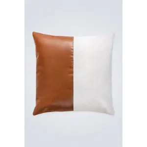 Vegan Leather Inset Square Throw Pillow