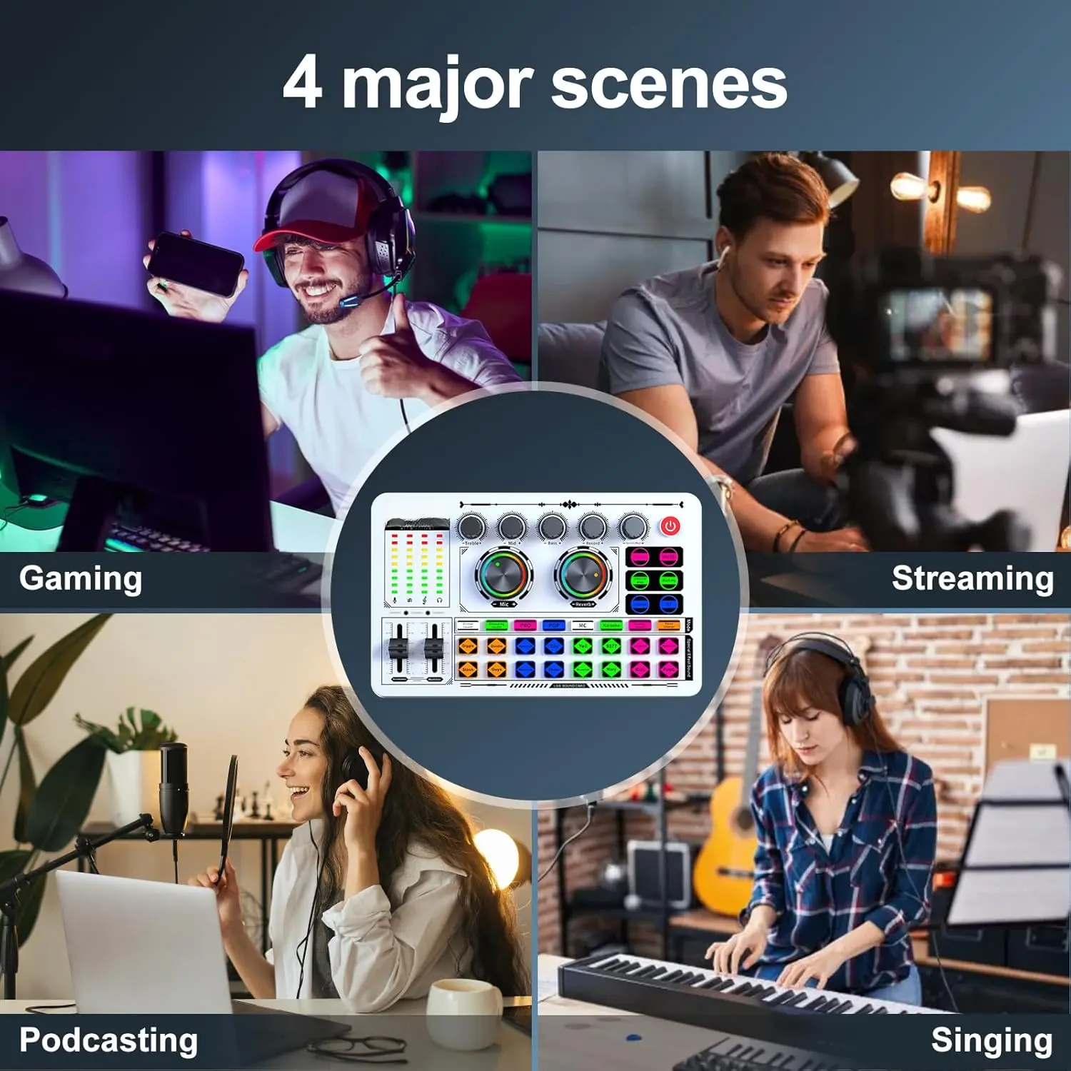 F999 White Live Streaming Sound Card, Professional Audio Mixer