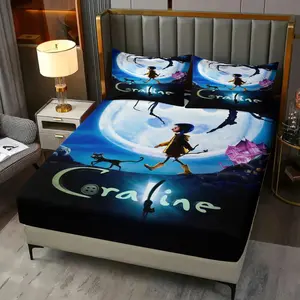 Coraline Fitted Sheet Set (3-Piece, 1 Fitted Sheet + 2 Pillowcases, No Pillow Inserts Included), Soft Bedding, Perfect for Bedroom Decor, Ideal Gift for Coraline Fans