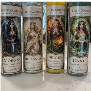 Celtic Goddess Devotion Prayer Candles with Intention-Based Herbal Blends and Top-Applied Oils