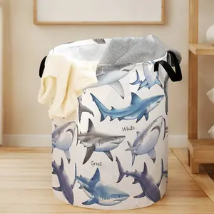 Shark Print Laundry Basket with Handles, Durable Foldable Large Capacity Storage Bin for Clothes and Toys, Reusable Household Organizer