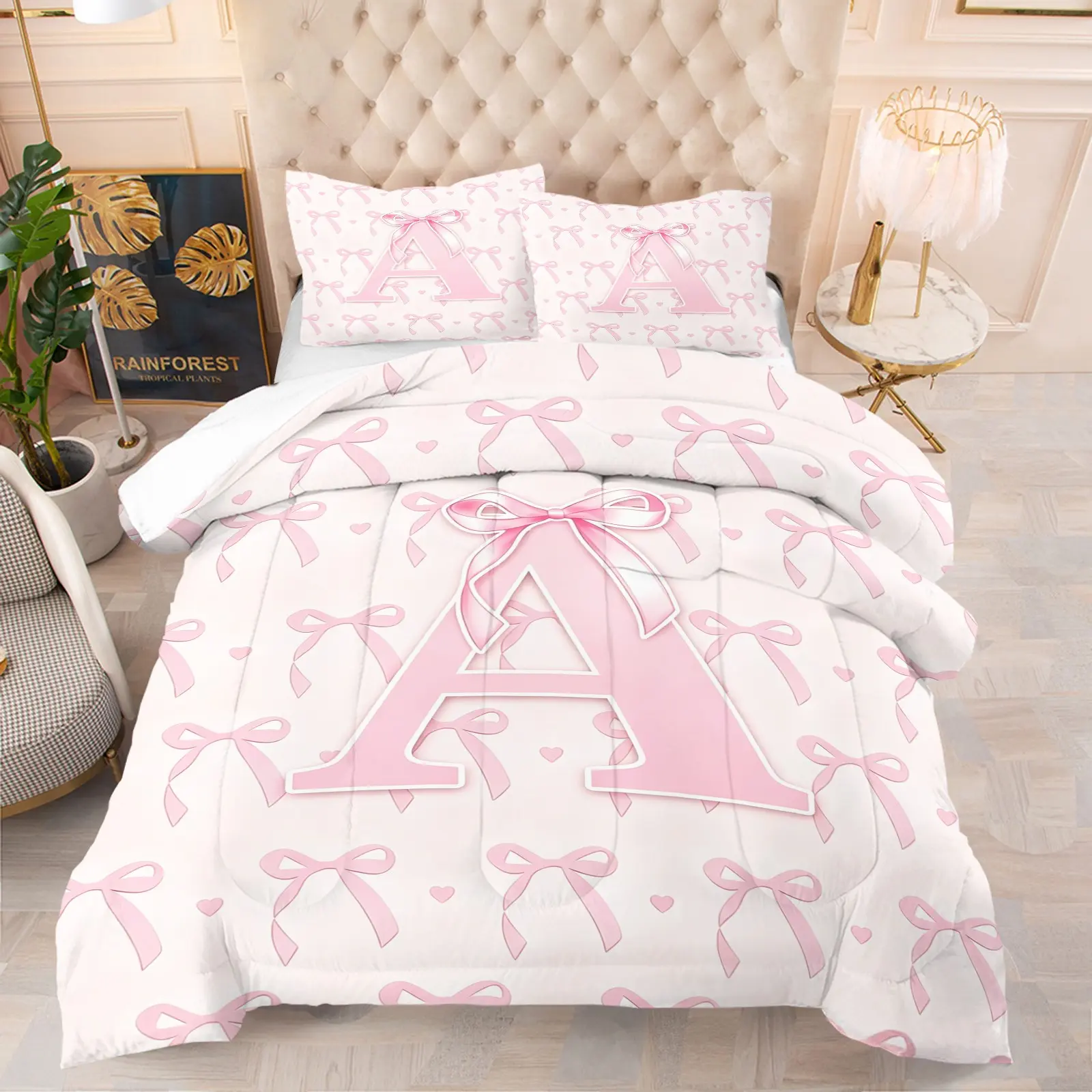 ABCDE letter printed pattern bedding set, including 1 blanket and 1 or 2 pillowcases without pillowcases, soft children's or adult bedroom decoration gift