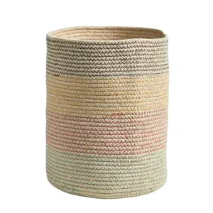 12” Handmade Natural Cotton Multicolored Woven  Planter