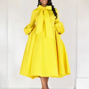 2024 Fall New Fashion Bubble Sleeve Tie High Waist Dresses