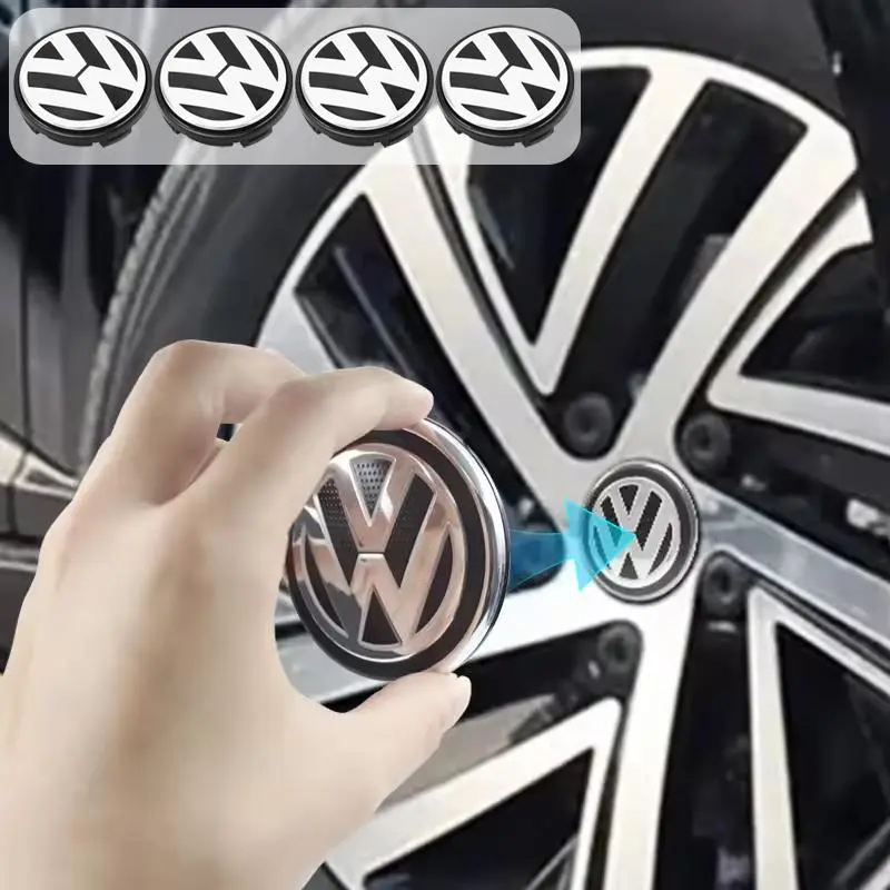 For Volkswagen VW GTI Polo T5 Passat b6 Golf Tiguan 4pcs 56mm 65mm Car Styling Wheel Center Cap Hub Covers Badge Accessories