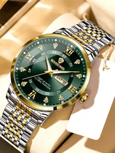 BINBOND B868 Fashion Business Watch Calendar Waterproof Diamond Roman Scale Dial Quartz Watches for Men, Fashion Watch for Party, Fashionable Party Watch, Daily Clothing Decor, Watch for Birthday Gift, with Box