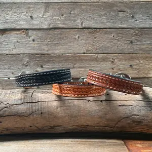 Basketweave Straight Genuine Leather Dog Collar 10"