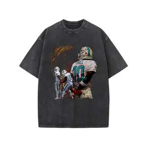 Retro Football Star "Hill" Style Print Oversized T-Shirt, Urban Sports Street Style Loose Fit Heavyweight Cotton Unisex Casual Top, Multi-Color Available