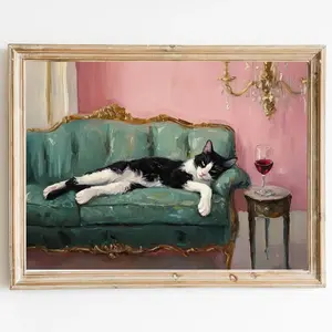 Tuxedo Cat with Red Wine Art Print | Cute Quirky Whimsical | Cocktail Art Bar Cart Decor | Fine Art Print Gift | Trendy Home Wall Art Print