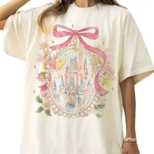 Vintage Watercolor Coquette Bow Castle Adult  Shirt, Family Trip Shirts, Matching Tee, Girl Trip Shirt, Walt World Shirt DA8JS 4