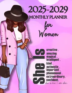 Black Girl 5 Years Monthly Planner 2025-2029 Schedule Organizer From January 2025 to December 2029 60 Months with US Holidays