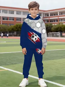 2-Pack Boys Hooded Sweatshirt & Sweatpants Set, Sports Clothing, Sport Loose Style for Outdoor Workout & Running