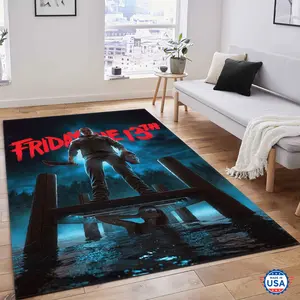 Friday The 13th Rug Jas0n V0orhees Area Rug Horror Killer Rectangula Non-Slip Floor Carpet, Decoration Mat for home Living Room Bedroom, Room Decor, Home Decor