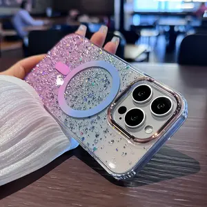 Luxury Glitter for Magsafe Acrylic Case for iPhone 16 15 17 Pro Max 14 13 17 Air Magnetic Gradient Bling Hard Shockproof Cover