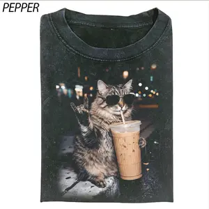 Cool Cat Iced Coffee Shirt, Funny Realistic Cat Meme Tee, Aesthetic Coffee Lover Graphic T-Shirt, Chill Cat Streetwear Shirt, Gift for Cat Lovers Womenswear Top Crewneck