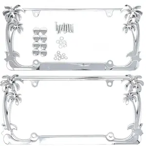 Tropical Palm Tree Chrome Polished License Plate Frame (2 Frames) With Screws Caps By  (chrome)