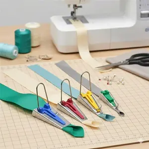 Adjustable DIY Bias Tape Maker Tool Set for Sewing | Multi-Size Fabric Binder Quick Hemming Presser Foot | Anti-Slip Quilting Attachment | Effortless Craft Bias Binding Machine for Home Sewing