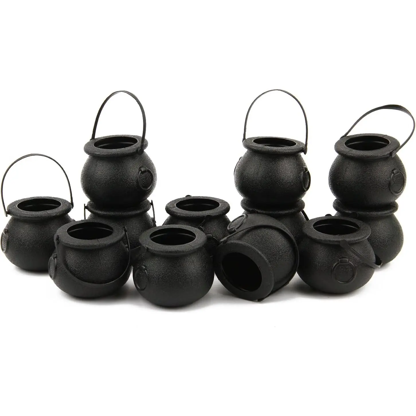 12 count Halloween Day Mini Black Cauldron,Multi-purposed Plastic Candy Holder with Handle for Decoration Party Favors