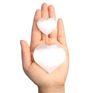 Selenite Crystal Hearts, Polished Selenite Palm Stone, Worry Stone, Crown Chakra, Cleansing Stone, Crown Chakra, Size 1.50" and 2.50”