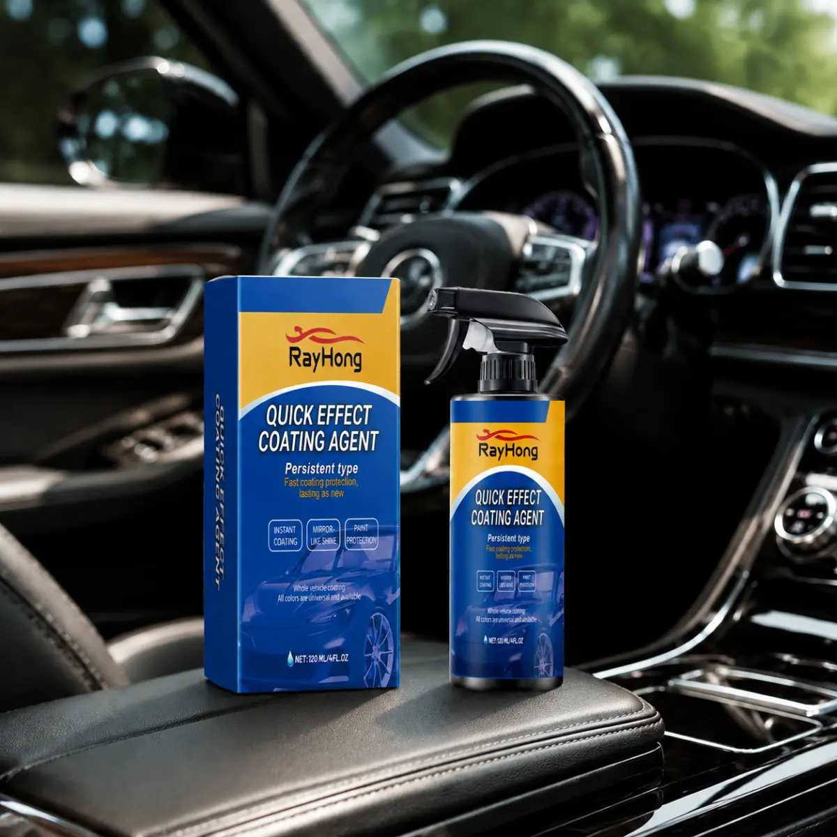 RayHong Quick Effect Coating Agent - Persistent Type for Car Interior & Exterior Protection - 12 oz Bottle