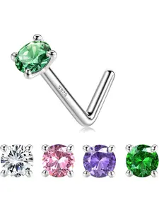 14K Gold Filled L Shaped Nose Rings 20G Nose Studs Clear Colorful Diamond CZ Nose Ring Studs Hypoallergenic Nose Piercings Birthstone Jewerly for Women Men Gold Silver Nose Ring Jewelry