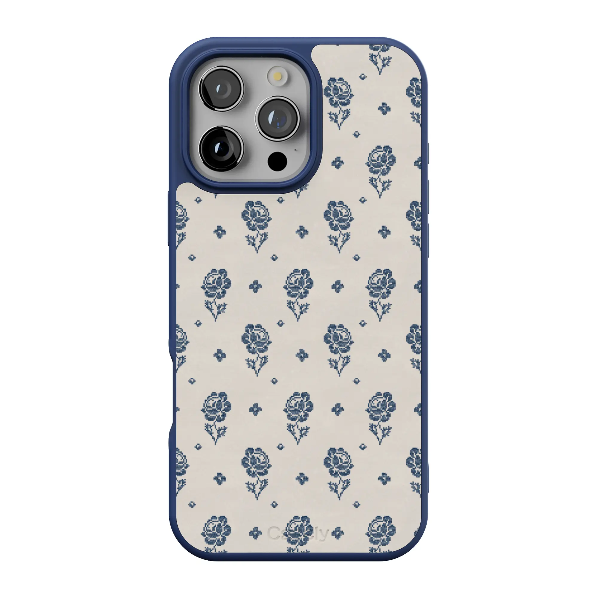 Casely iPhone 16 Pro Case | Seaside Stitch | Vintage Roses | Align Soft-Touch Flexible Bumper Case | Compatible with MagSafe